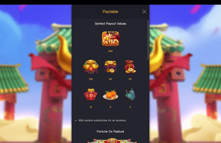 Fortune Ox slot paytable